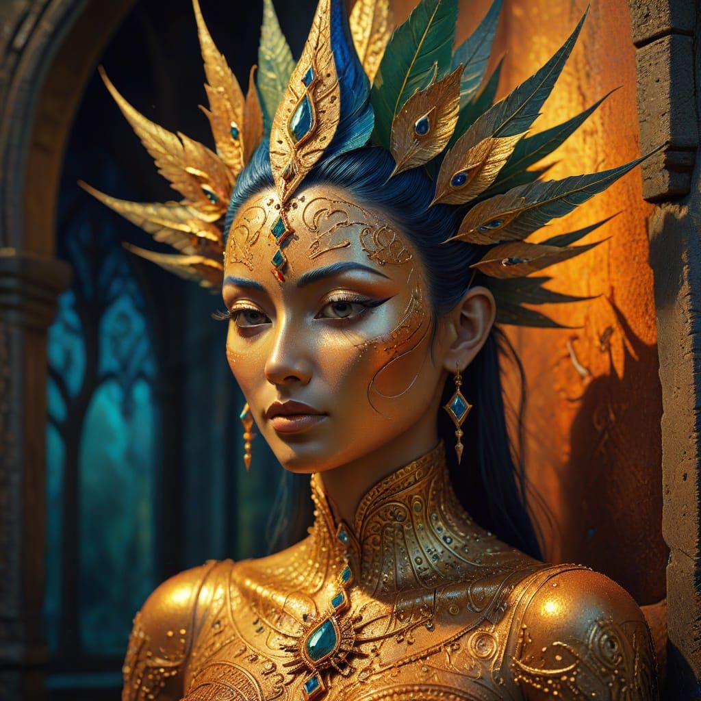 Surreal Myanmar Apsaras with Glittering Acrylics