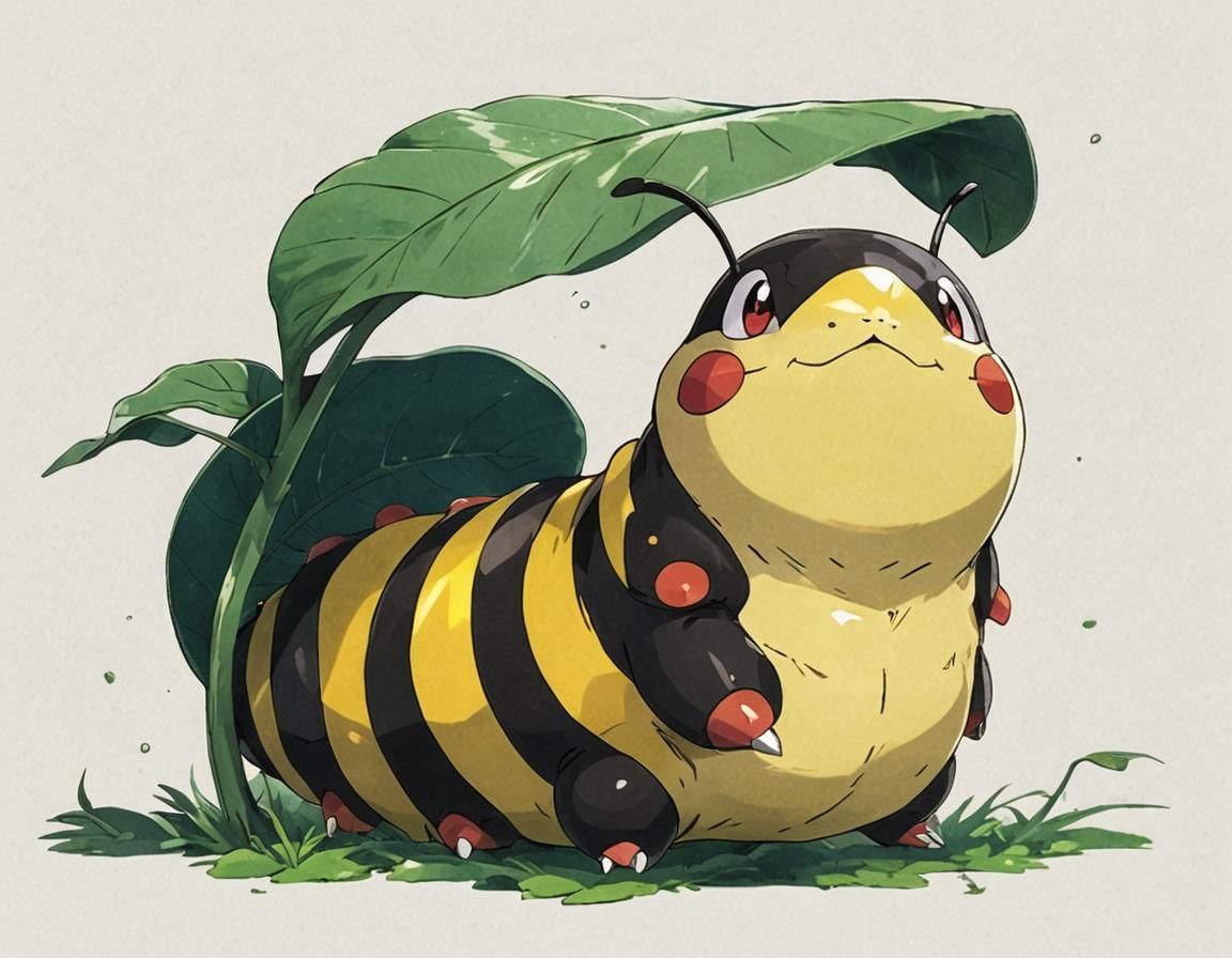 (anime:1.5), portrait of a bug type caterpillar Pokémon with...