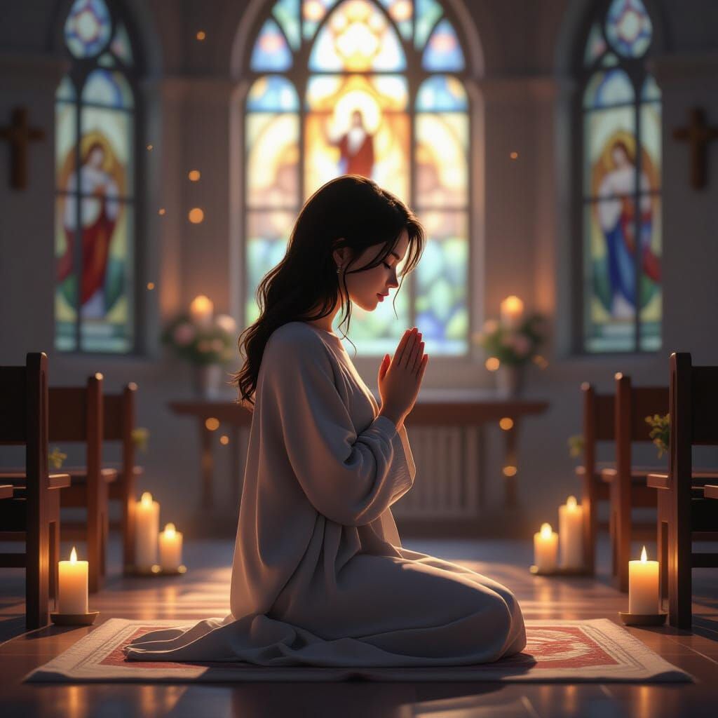 Woman in Prayer in Ethereal Adoration Room