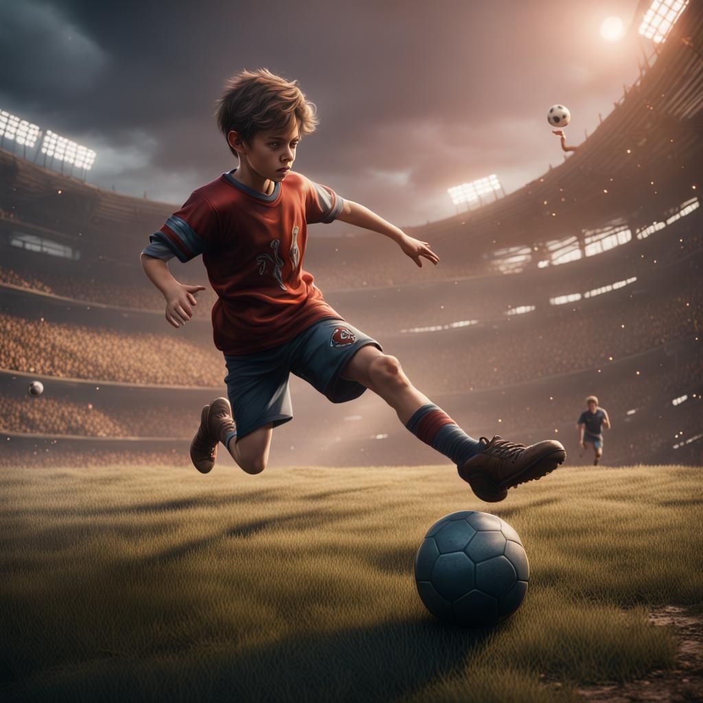 Boy Playing Football: Detailed Fantasy Concept Art