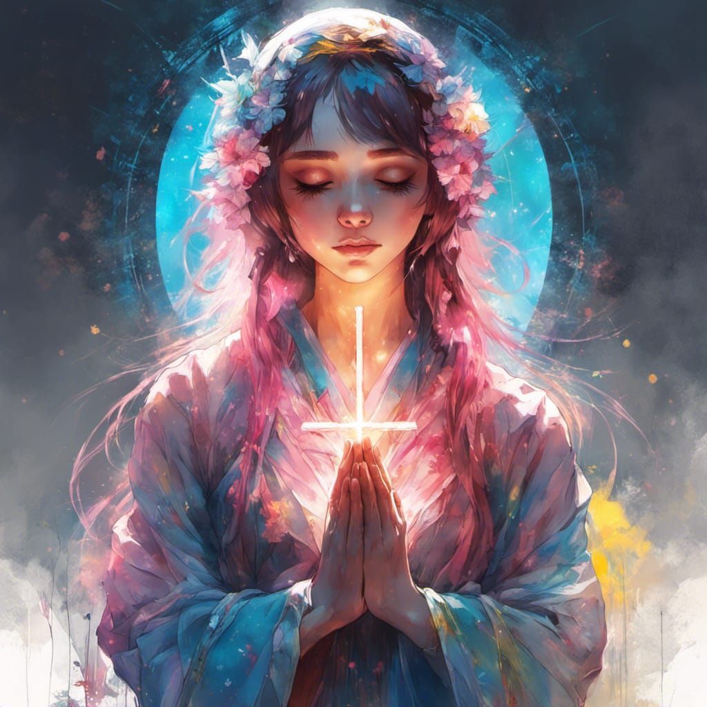 Anime Girls in Prayer: Digital Illustration