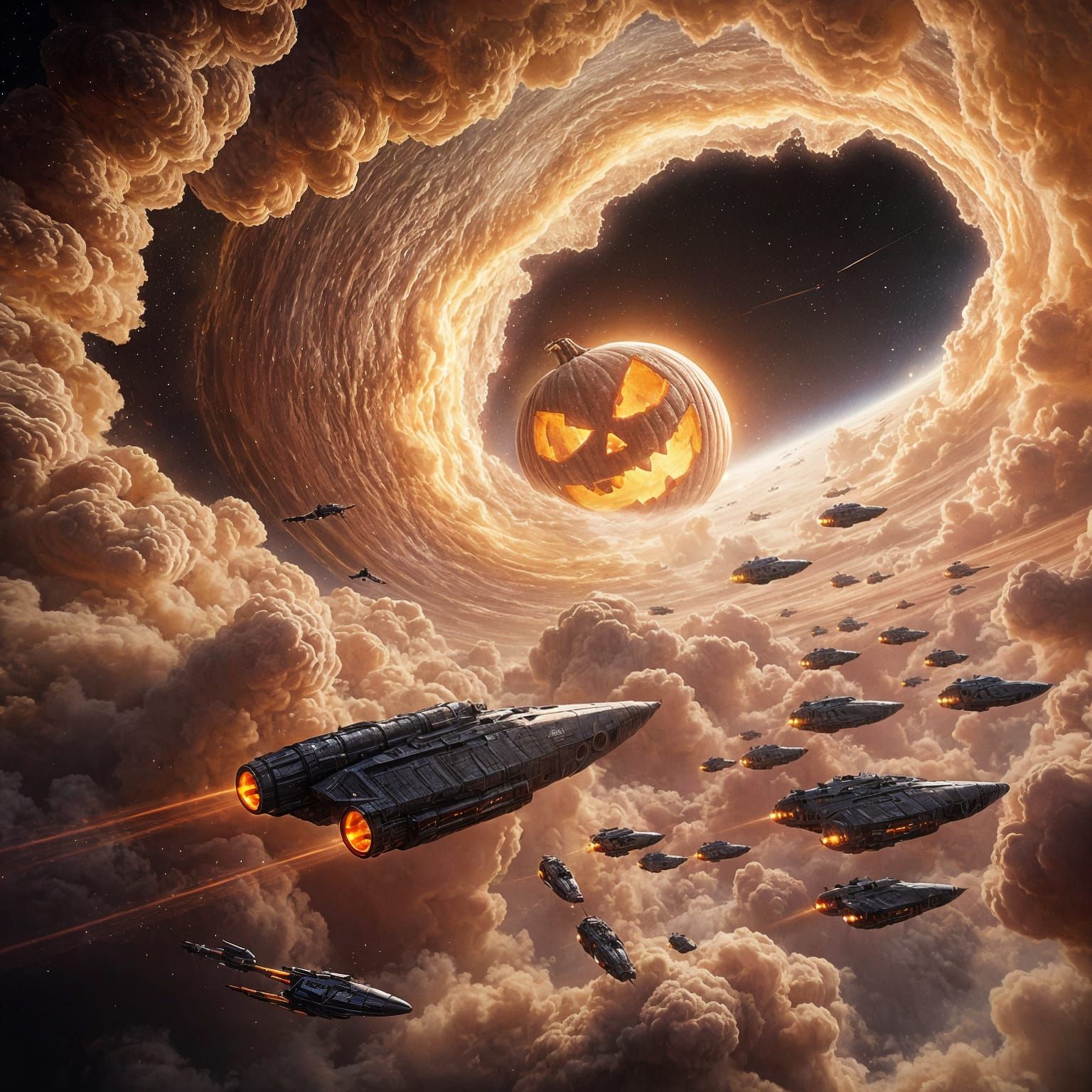 Sci-Fi Halloween Scene with Cosmic Candy Corn