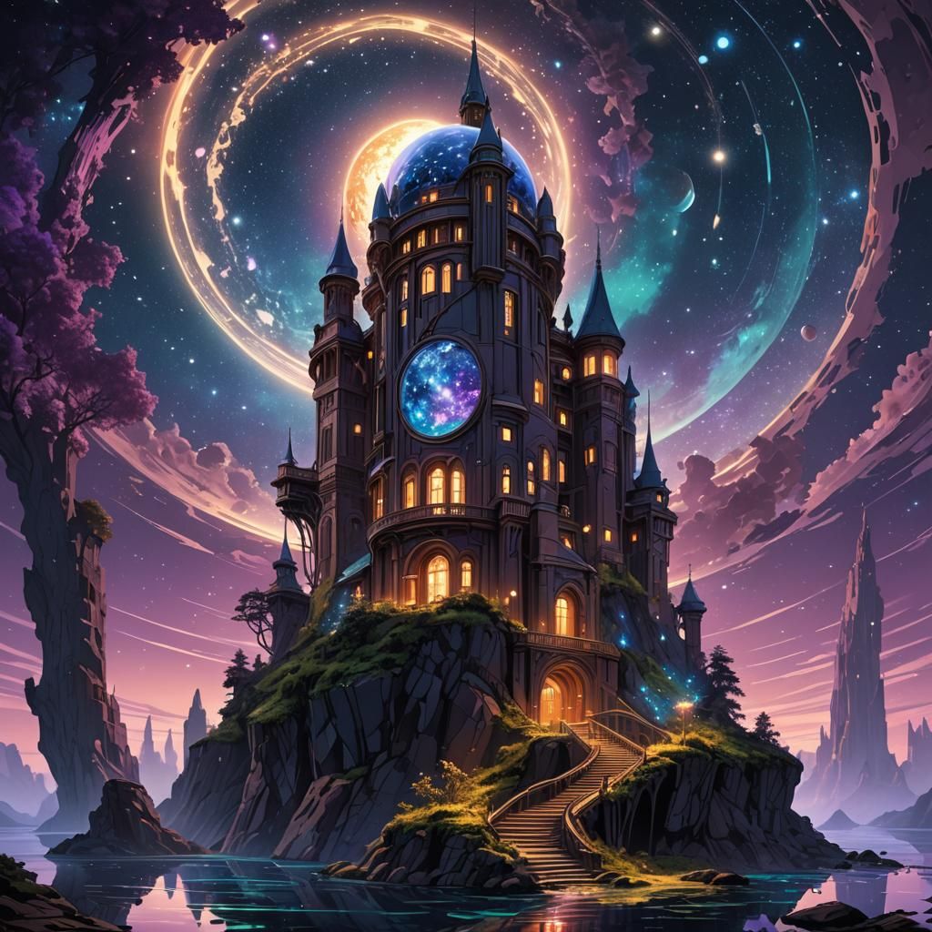 Crystalline Observatory in Dark Fantasy Landscape