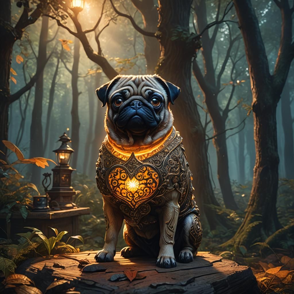 Pug Lamp in Mystical Forest Concept Art