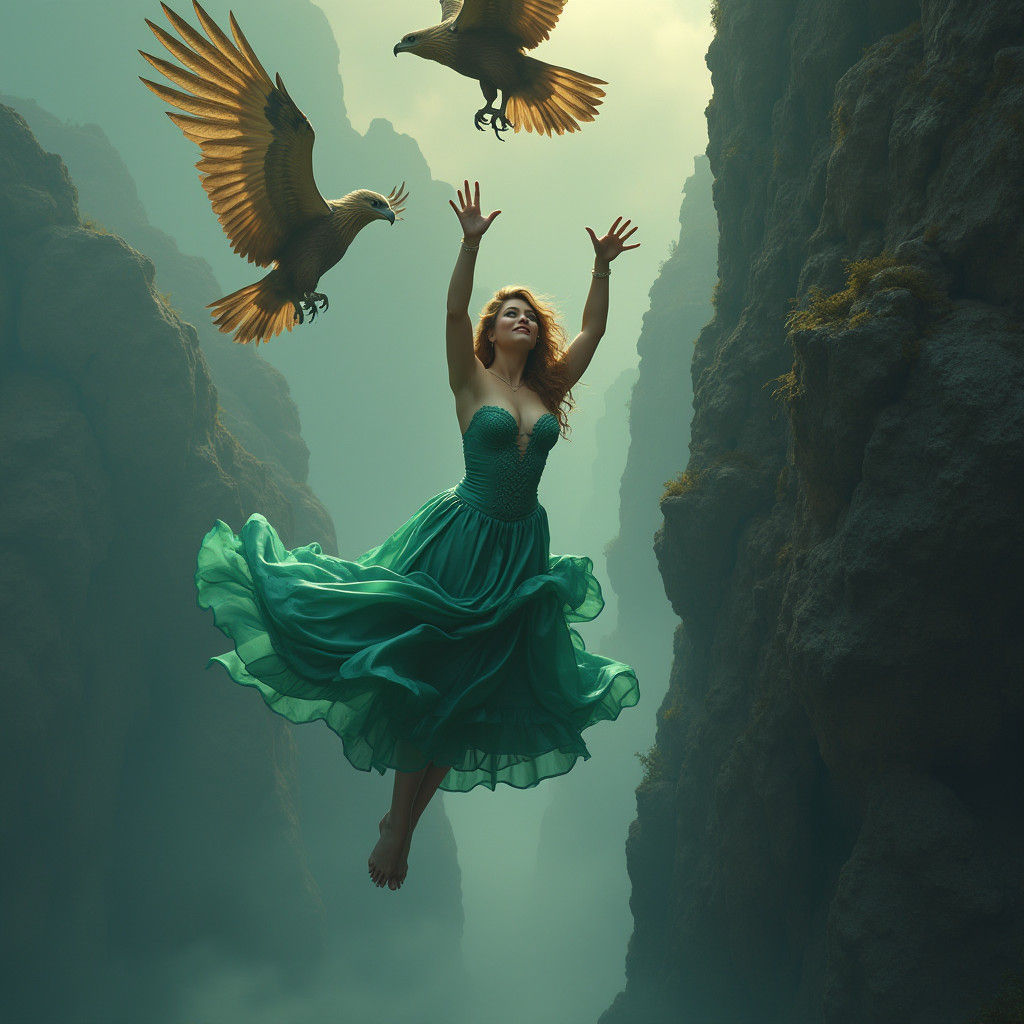 Eagles Rescue Woman in Green Bodysuit: Concept Art