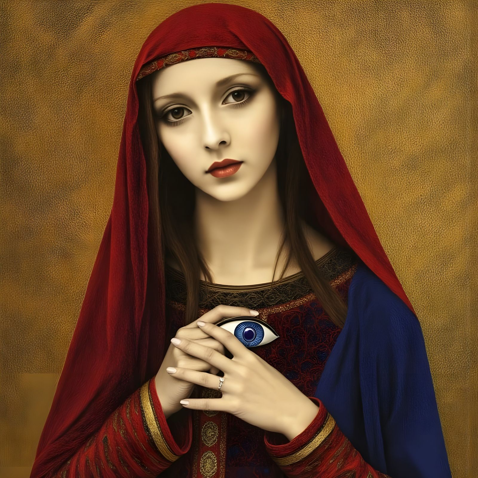 Mary with Evil Eye Amulet in Pre-Raphaelite Style