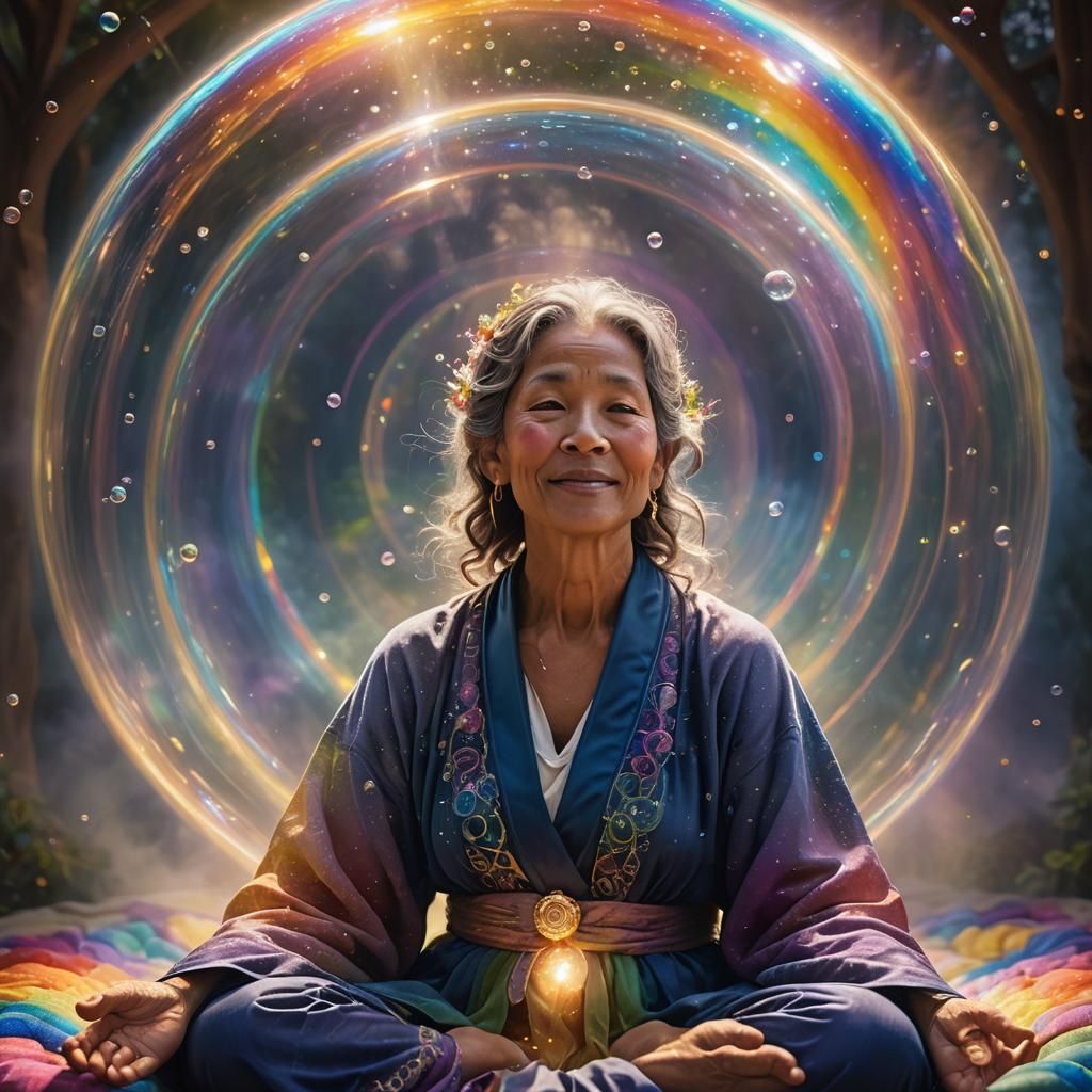 Meditating Woman in Rainbow Light, Fantasy Art