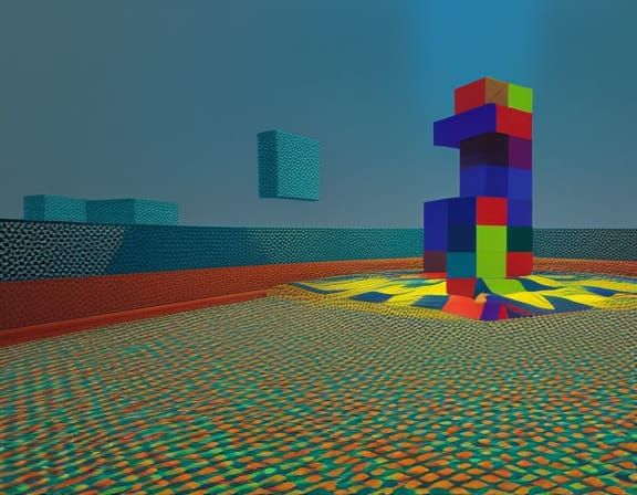 Cosmic Liminal Space in Blocky Retro Style