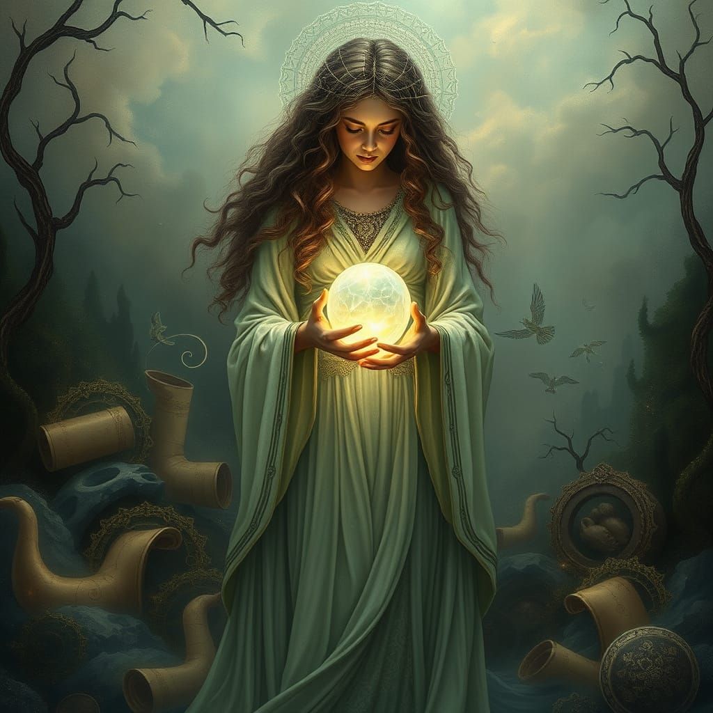 Ethereal Goddess of Memory in Whimsical Landscape