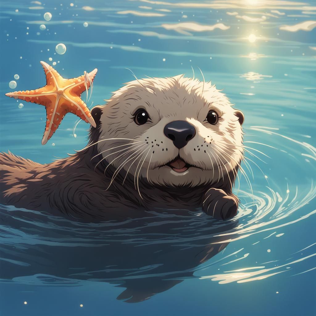 Happy Sea Otter with Starfish, Anime Key Visual
