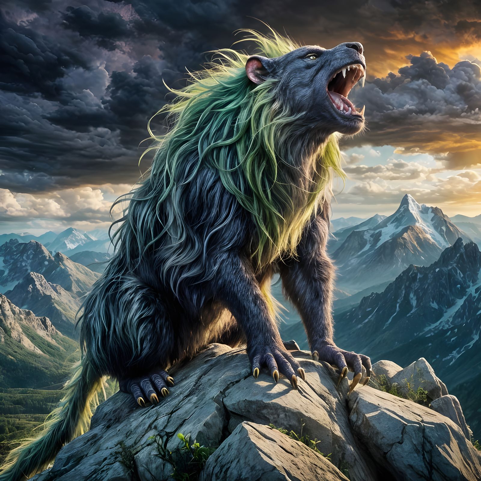 Ethereal Beast Serenades Stormy Skies in Cyberpunk Concept A...