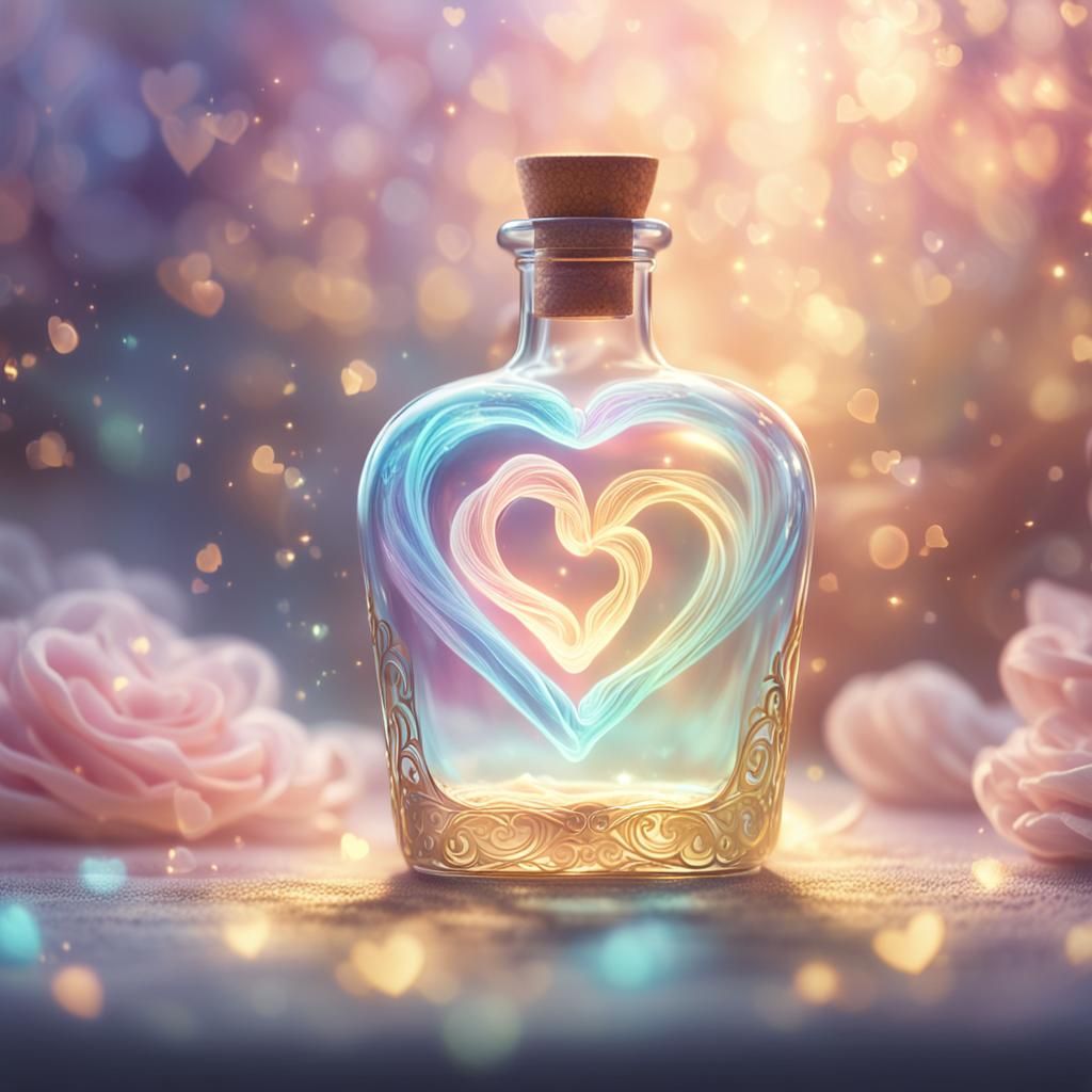 Glowing Glass Vessel Contains Intertwined Hearts in Whimsica...