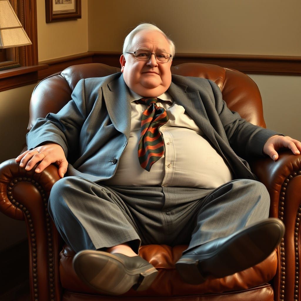Comfortable Gentleman in a Worn Grey Suit