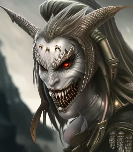 Ghastly Female Goblin Statue, Detailed Digital Illustration