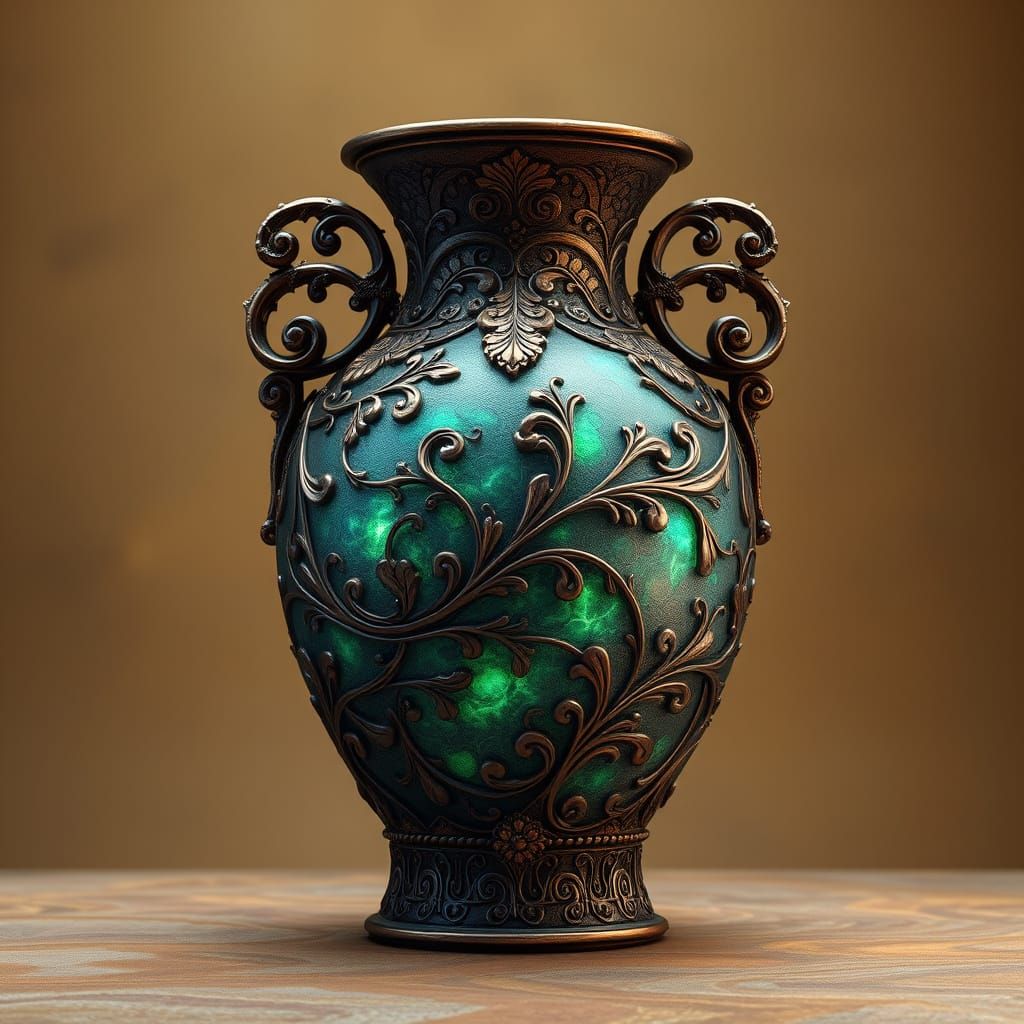 Ancient, Iridescent Vase in Golden Hues, with Intricate Patt...