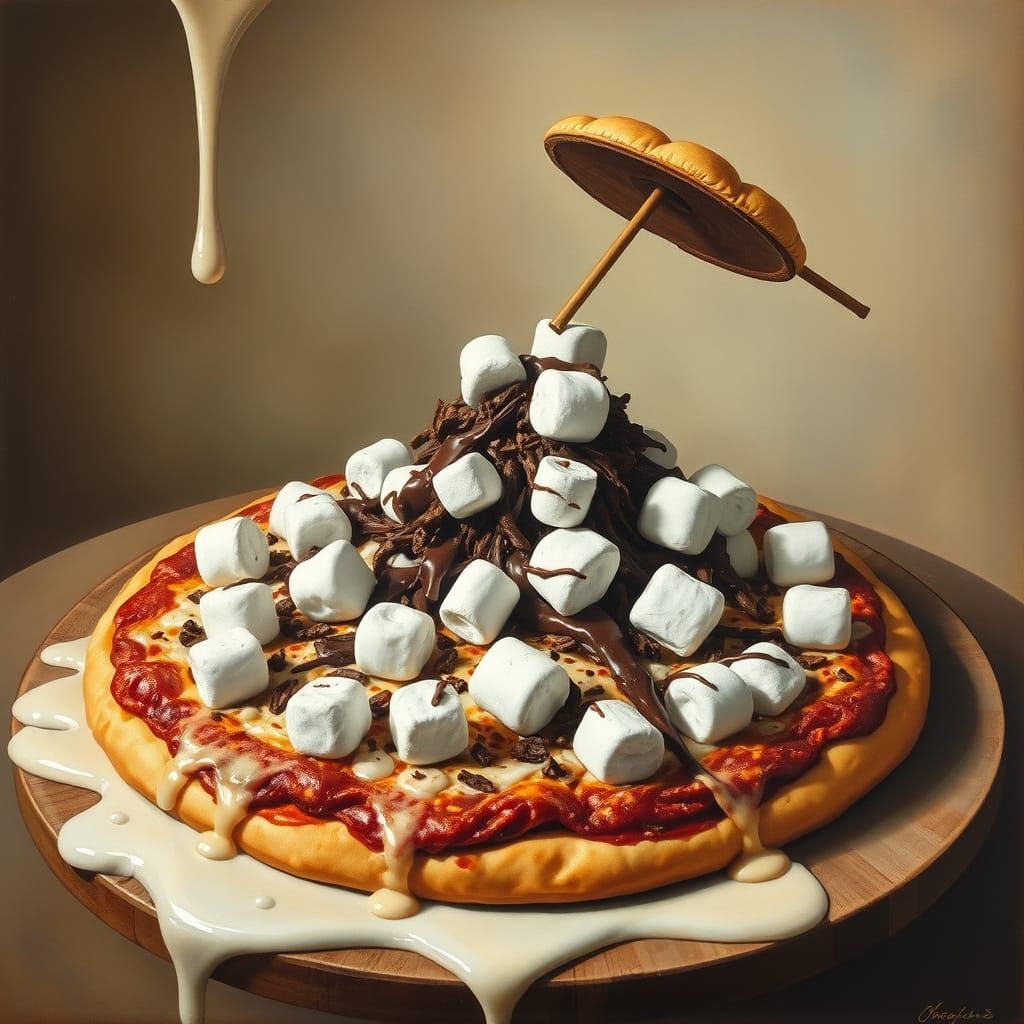 Surreal Chocolate Marshmallow Pizza, Salvador Dali Style