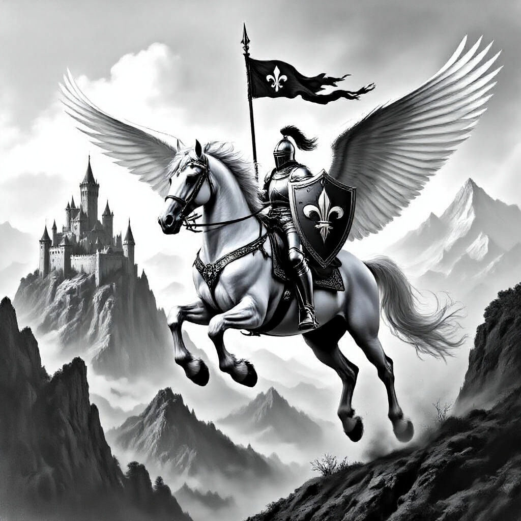 Pegasus Knight in Charcoal Sketch Style