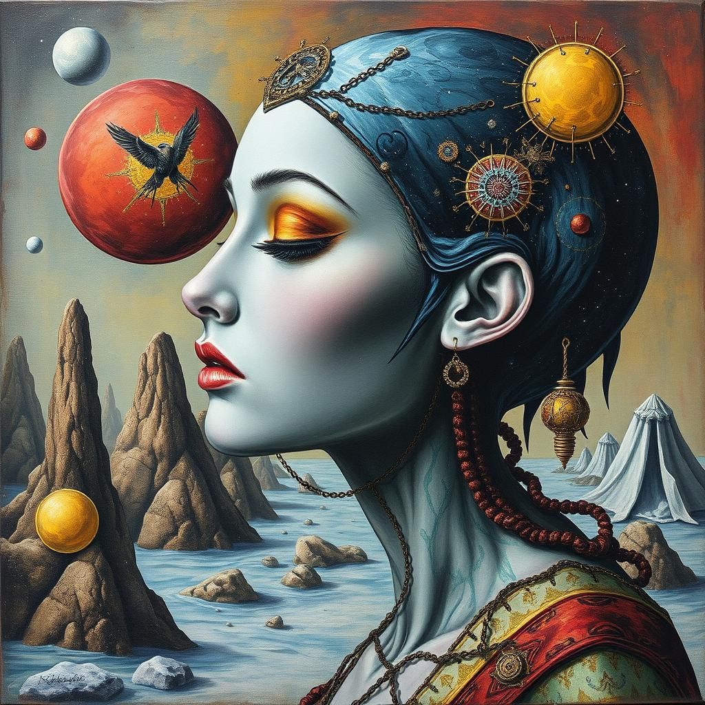 Surreal Reverse Darwinism in Mixed Media Style