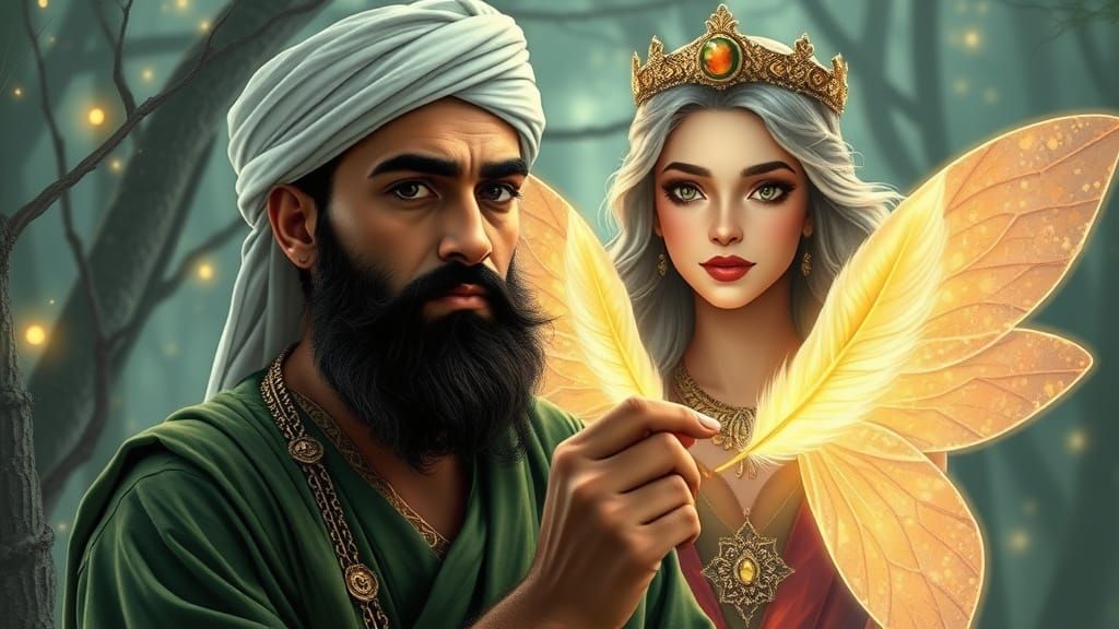 Ancient Warrior Queries the Fairy Queen in Ethereal Jungle