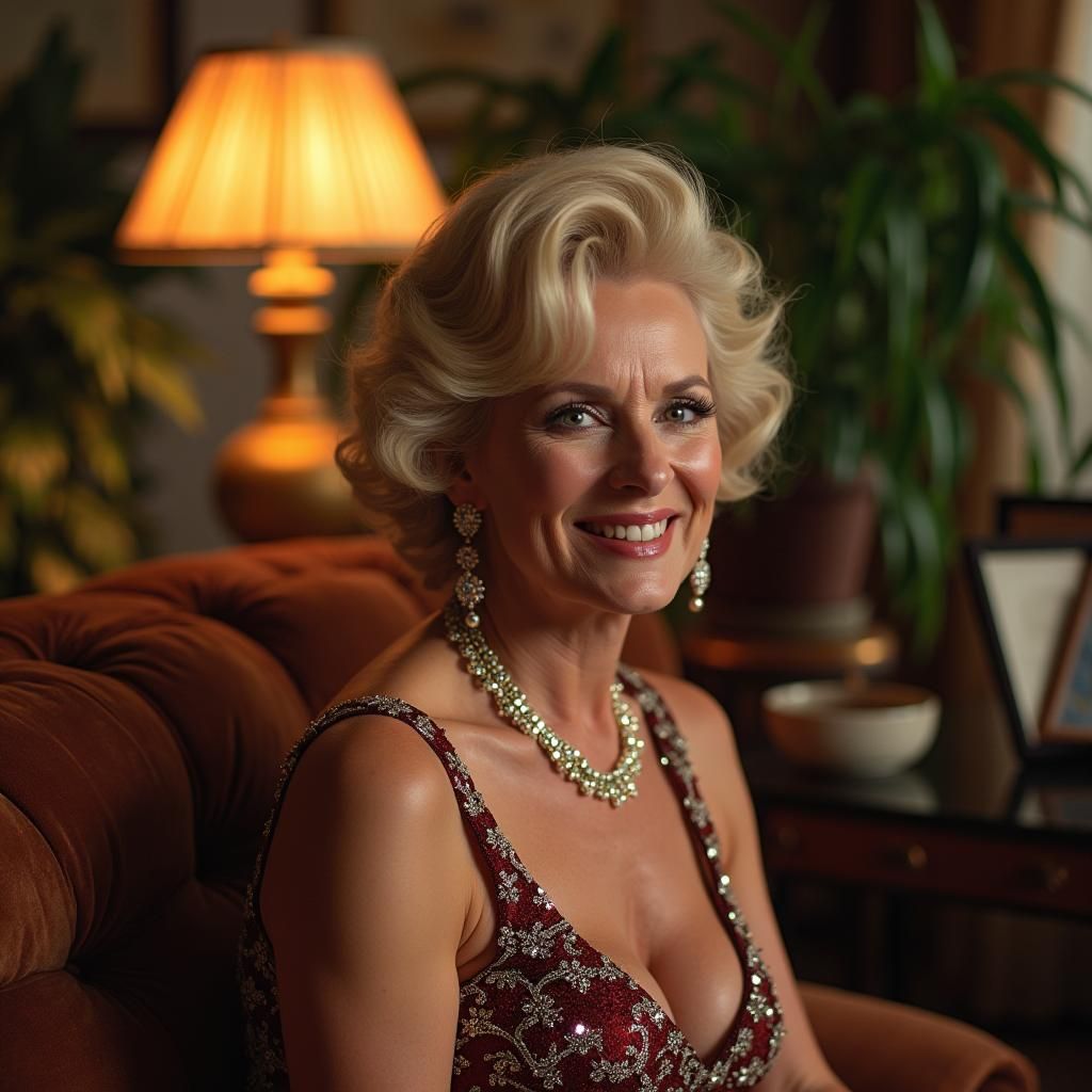 Elegant TV Host in Lavish 80s Portrait