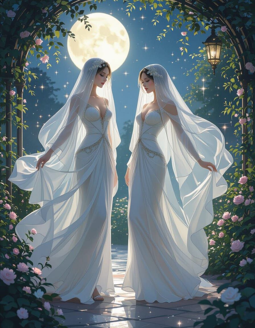 Glamorous Ghosts Dancing in Moonlit Garden