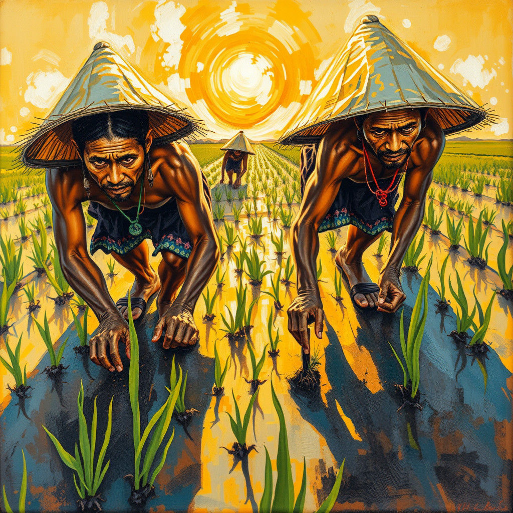 Rice Harvesters in the Philippines: Oil and Ink