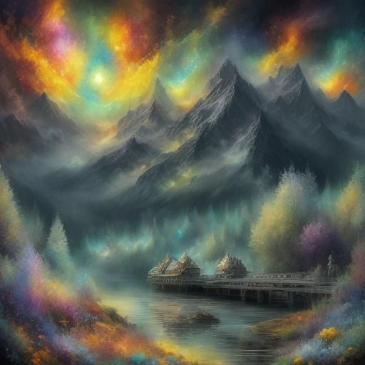 Majestic Mountains and Floral Valley Landscape