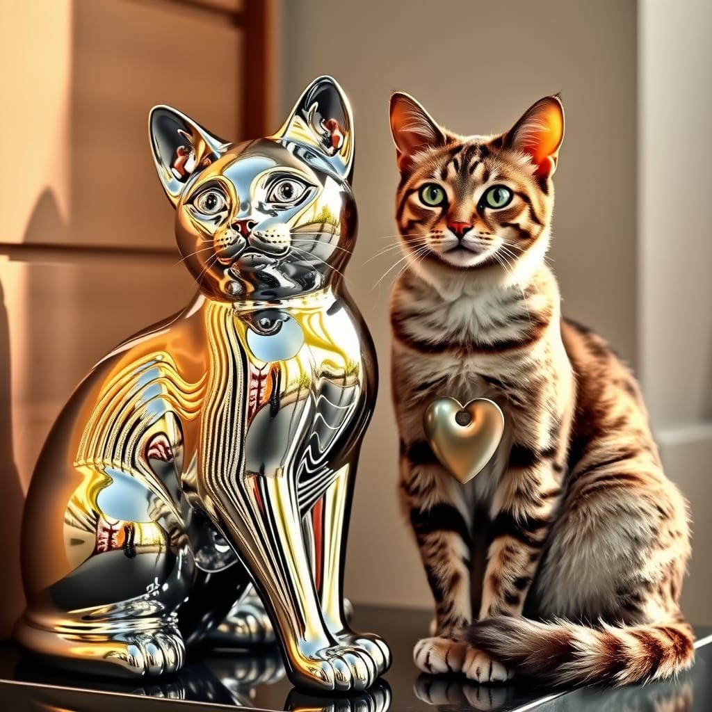 Ethereal Feline Encounter in Shimmering Chrome