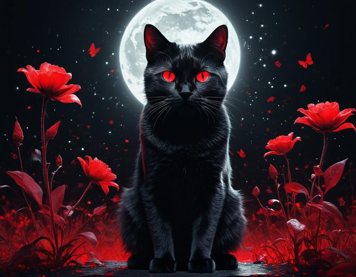 Ethereal Gothic Cat in Floral Surrealism