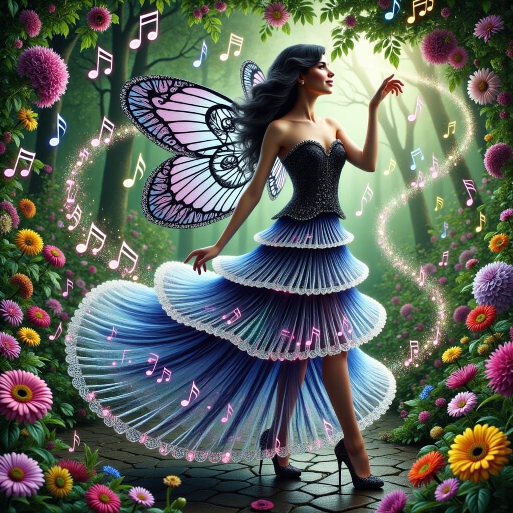Gothic Fairy in a Whimsical Garden of Enchantment