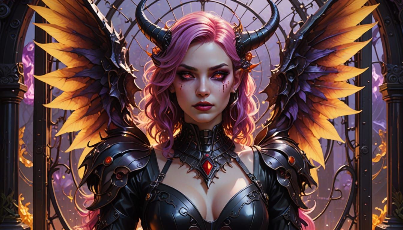 Mischievous Demonic Goddess in Dark Fantasy Latex Bodysuit