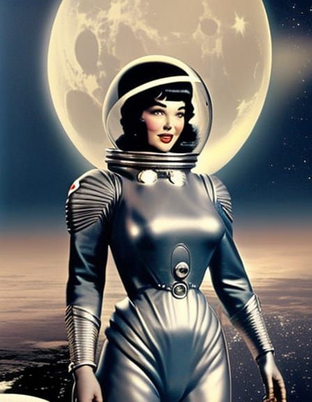 Betty Page in Retro Sci-Fi Spacesuit on Moon