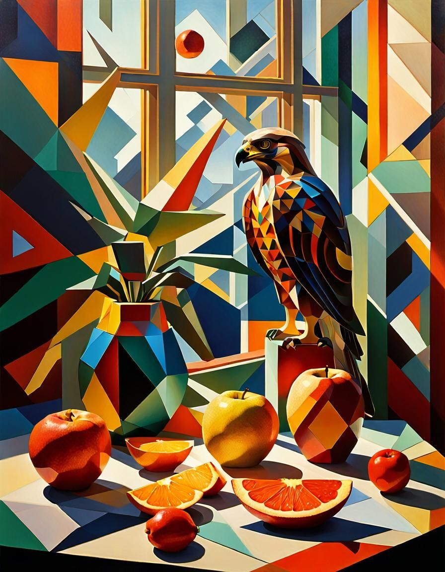 Geometric Art Deco Hawk in Sunlit Still Life