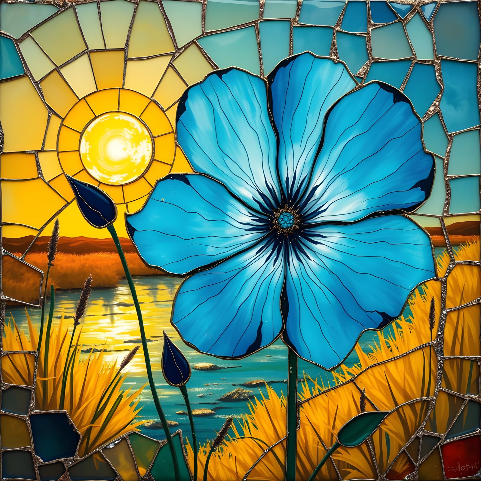 Ethereal Blue Flower by Riverside in Fauvism Style