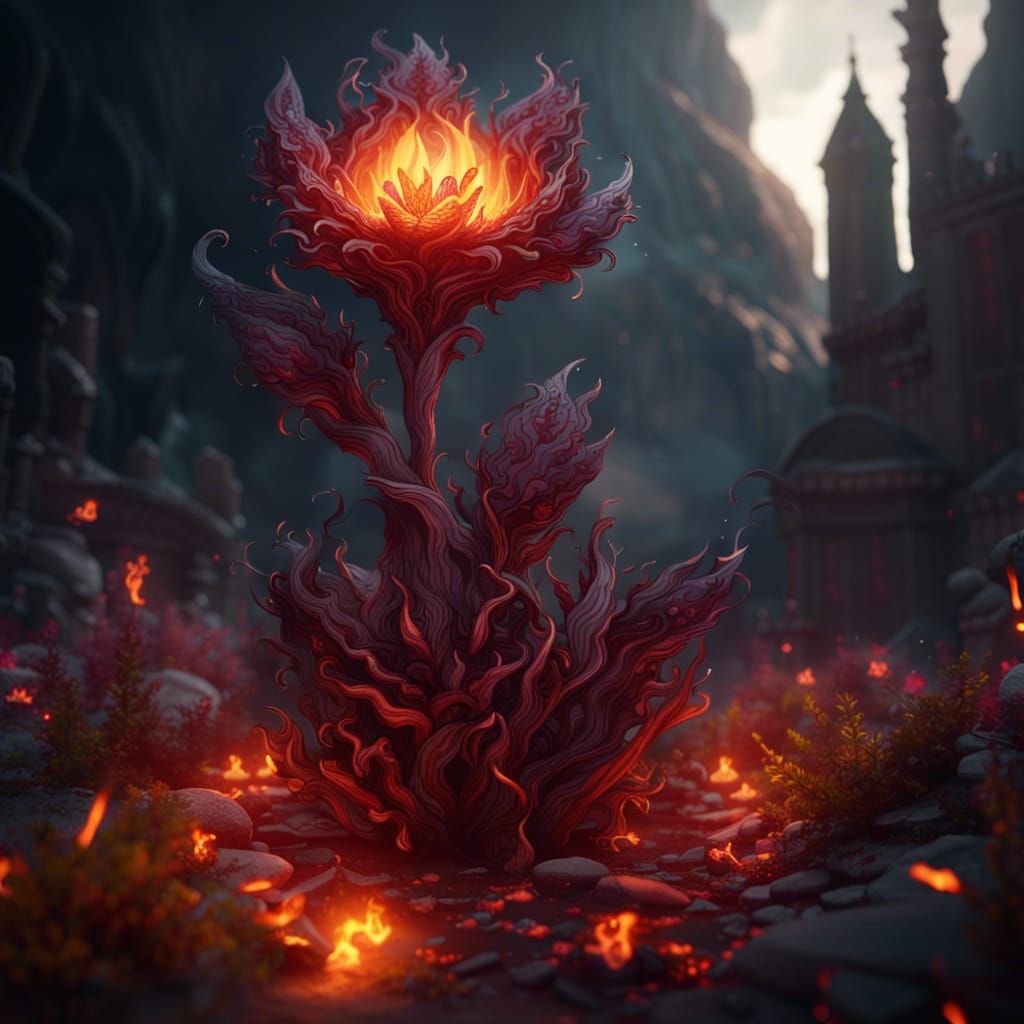 Flaming Flower Fantasy Concept Art in Deep Color