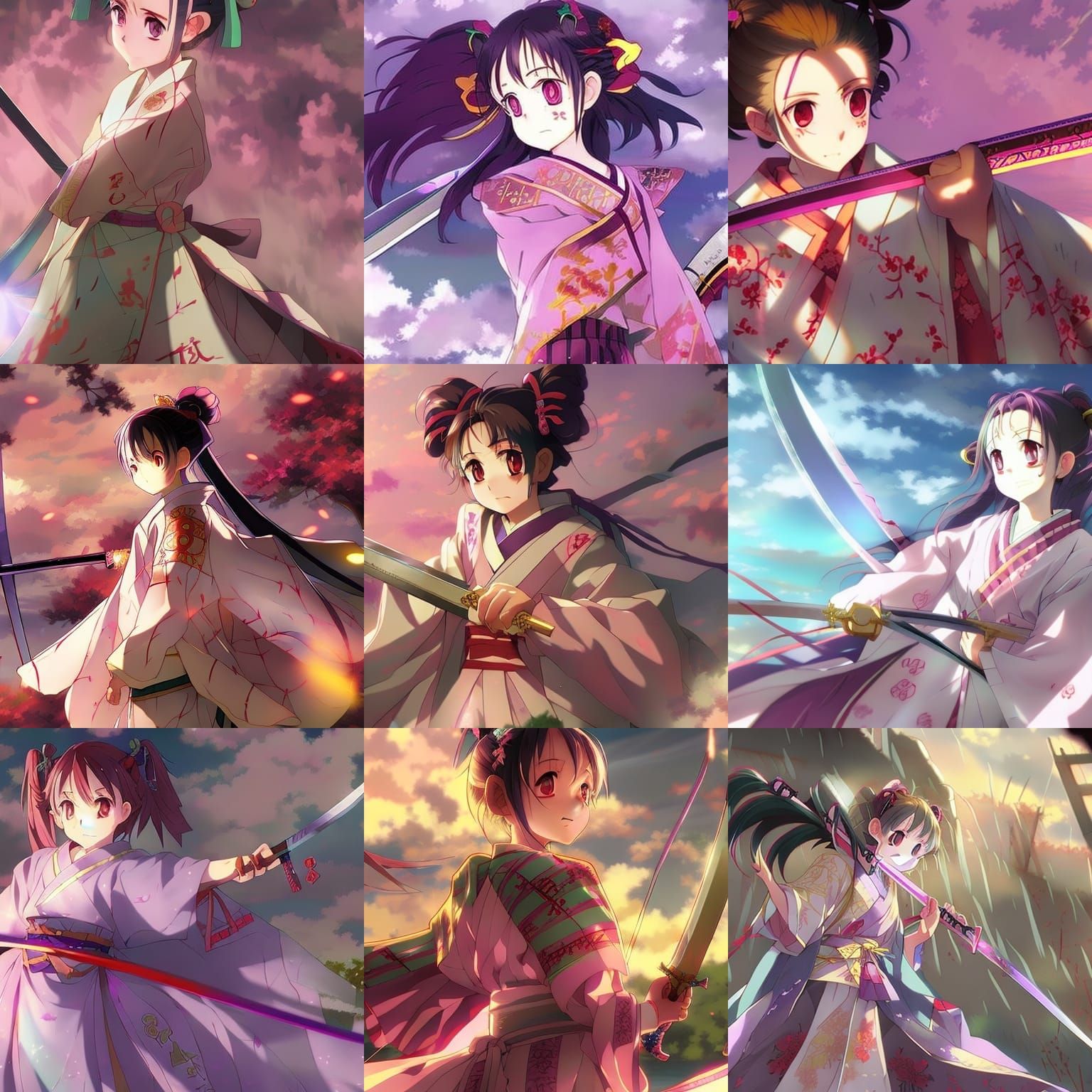 Anime Girl with Kimono and Sword in Ghibli Style