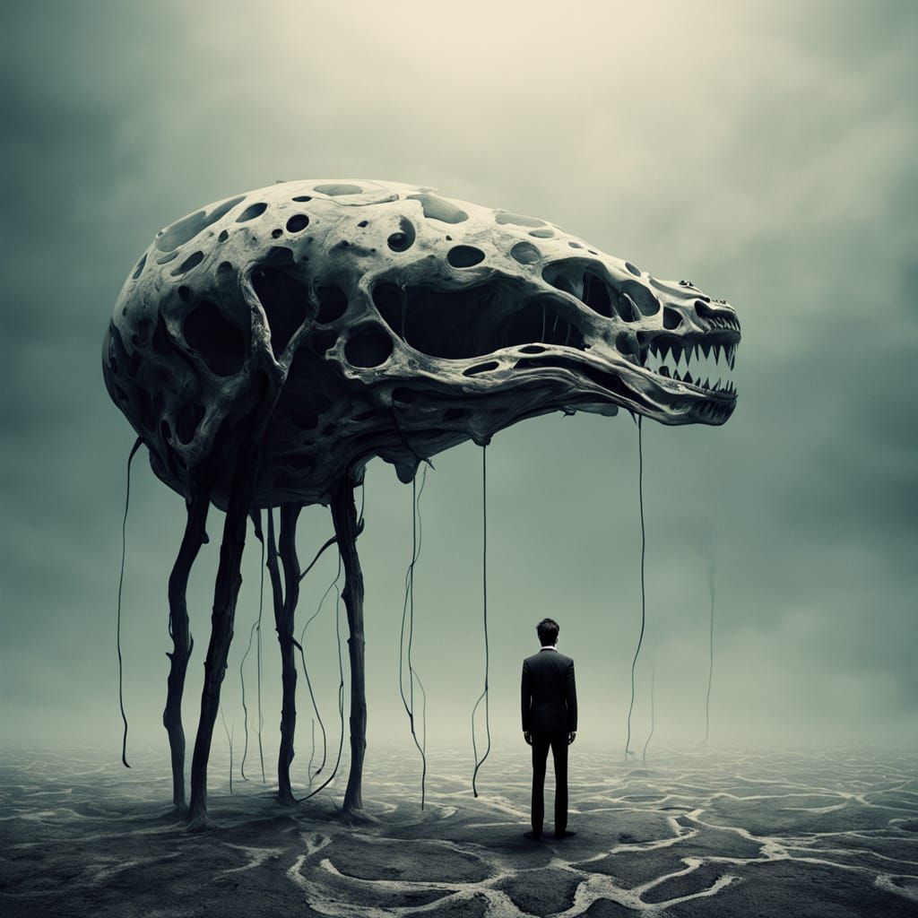 Surreal Spinal Distortion in Dreamlike Space