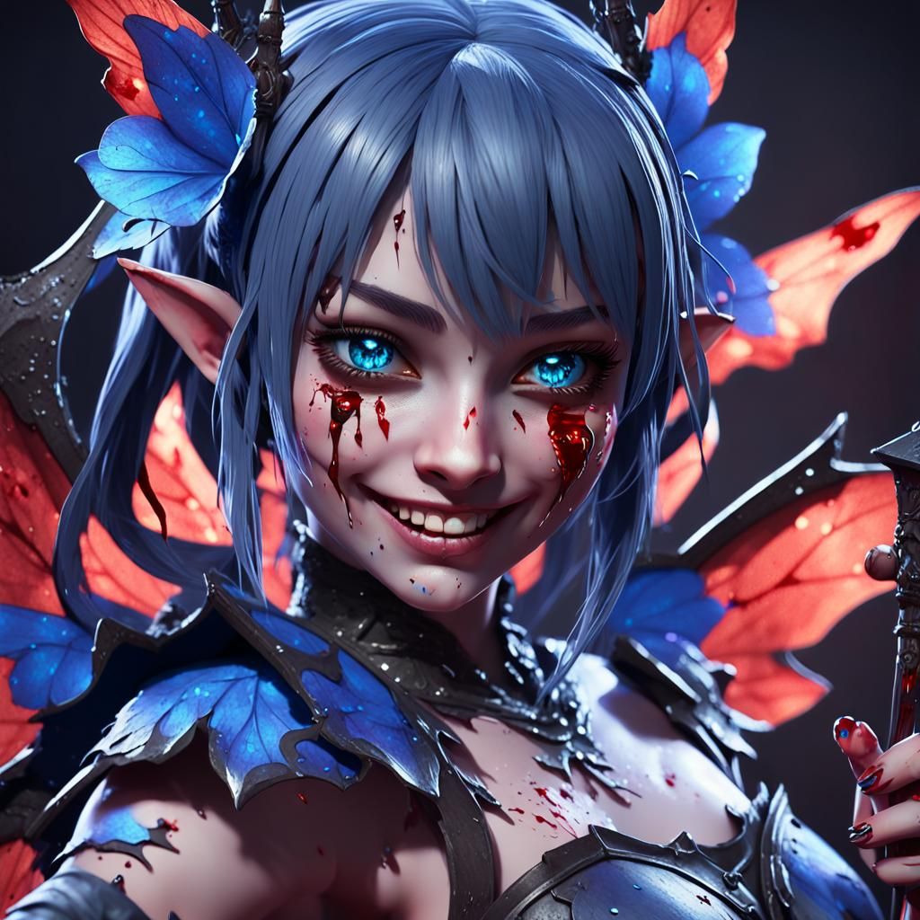 Flirtatious Dark Fairy with Hatchet in Anime Style