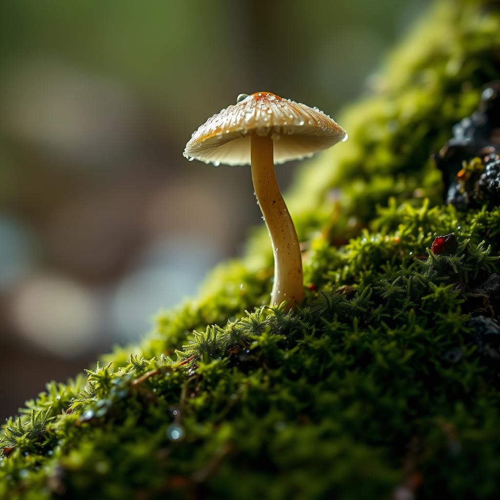 Dew-Kissed Mushroom Macro Photograph