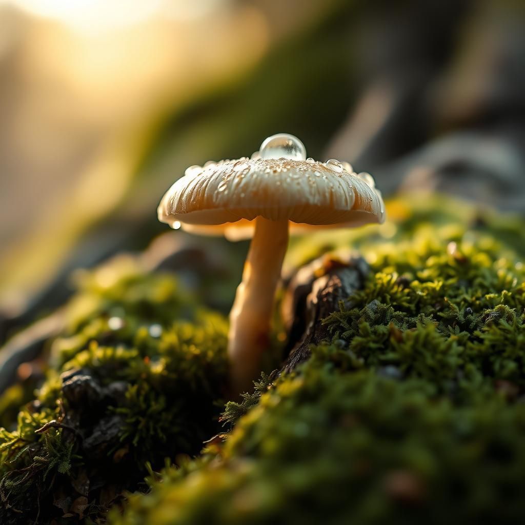 Glistening Mushroom Macro: Botanical Photography