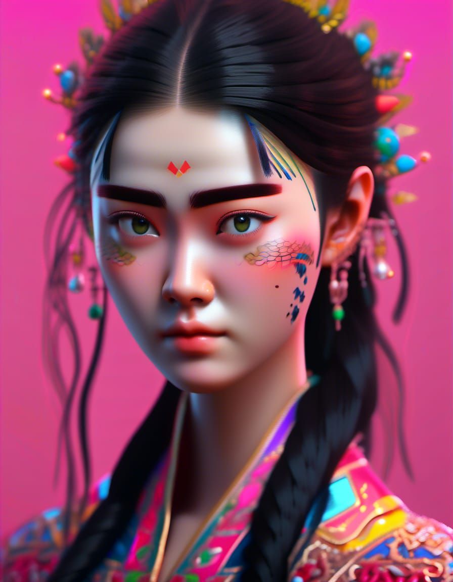 Hyperrealistic Portrait of Woman with Oily Hair