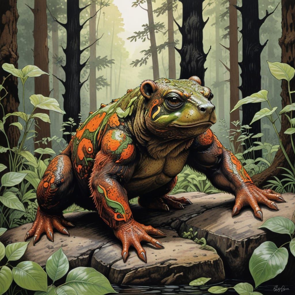 Surreal Bear-Frog Hybrid in Bold Line Art