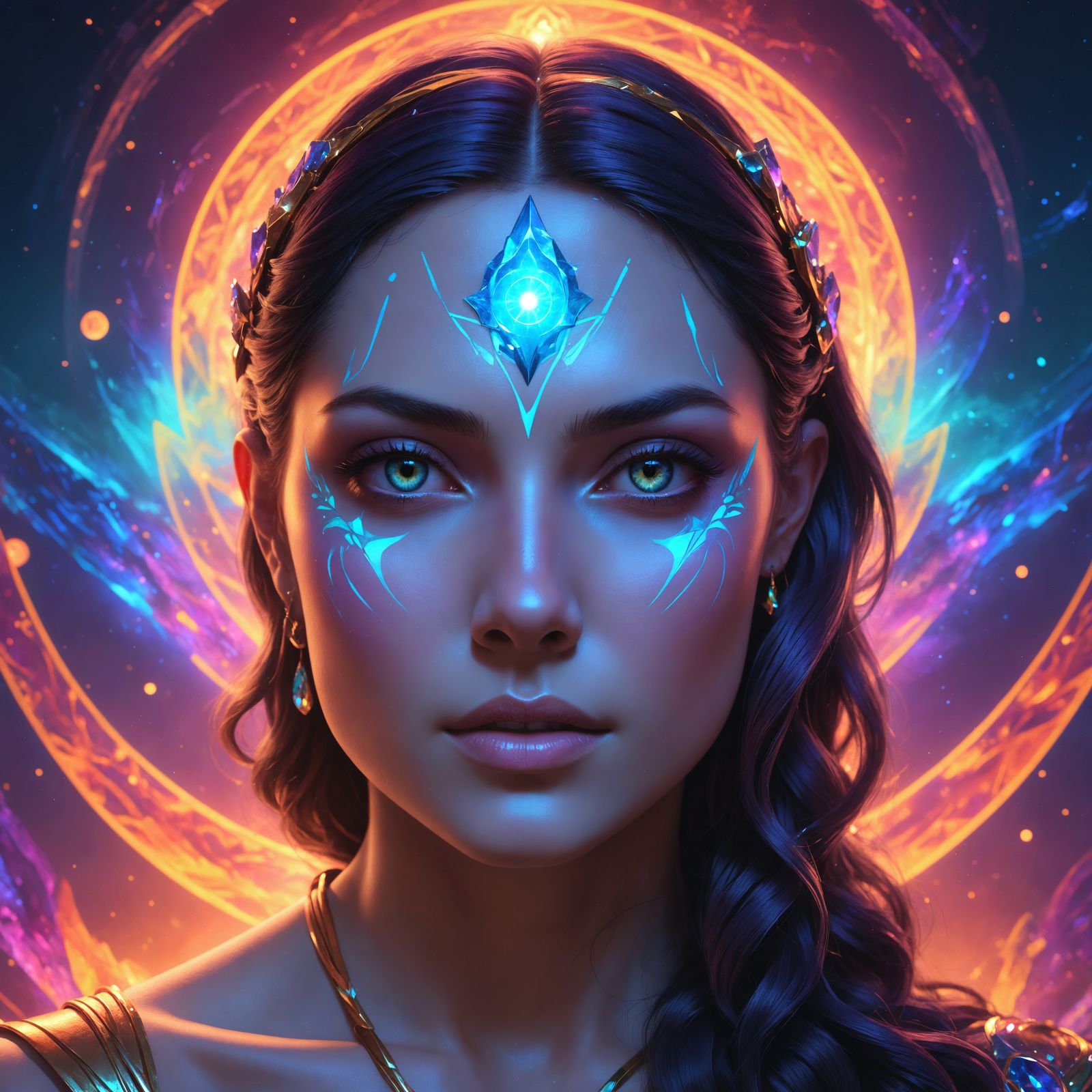 Vibrant Goddess Portrait in Triadic Colors