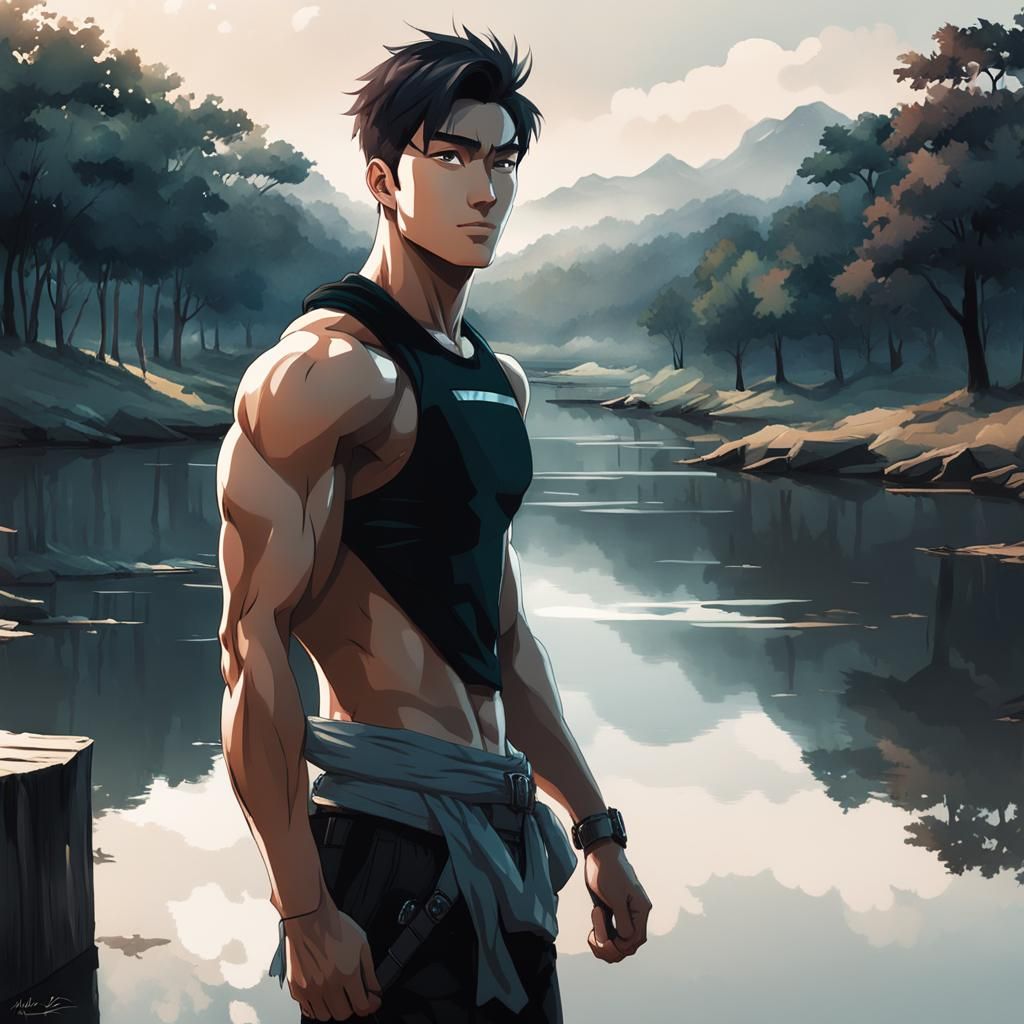 Anime Jock Portrait in Watercolor Style