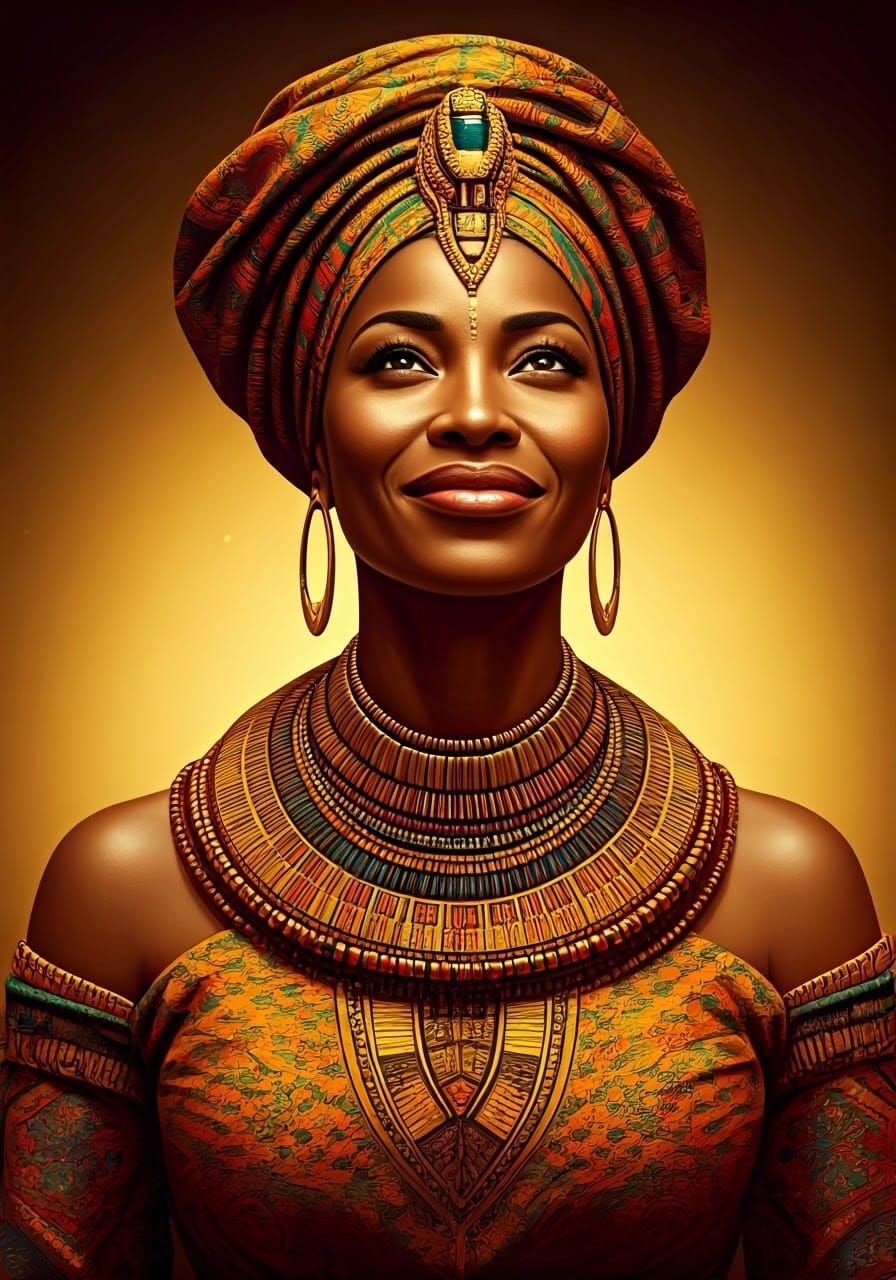 Radiant African Queen in Golden Sunset Hues