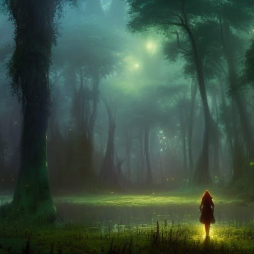 Lush Swampland and Mushroom Forest at Night