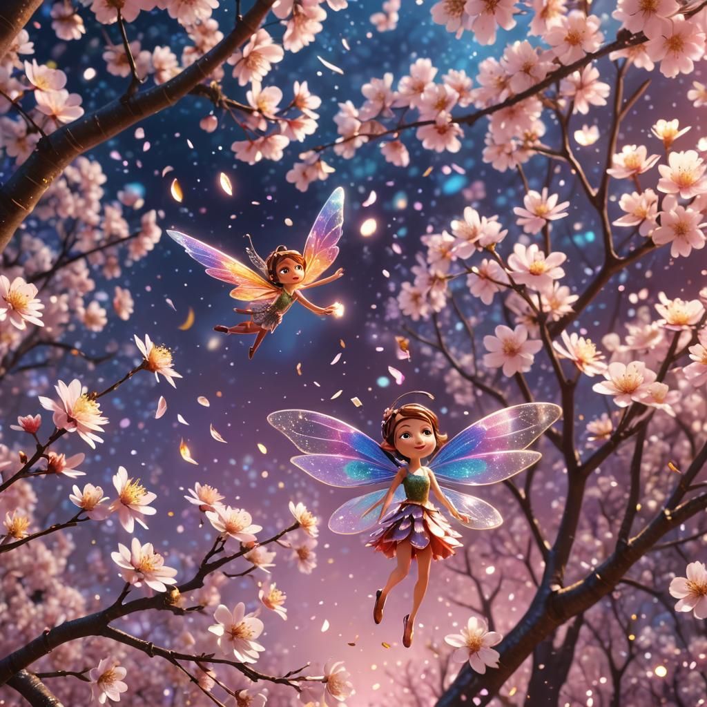 Fairy with Cherry Blossoms in Pixar 3D Style