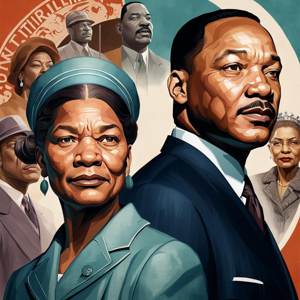 Martin Luther King and Rosa Parks Portrait in Art Nouveau St...