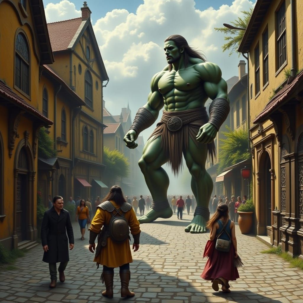 Giant Latina Warrior in a Miniature Cityscape