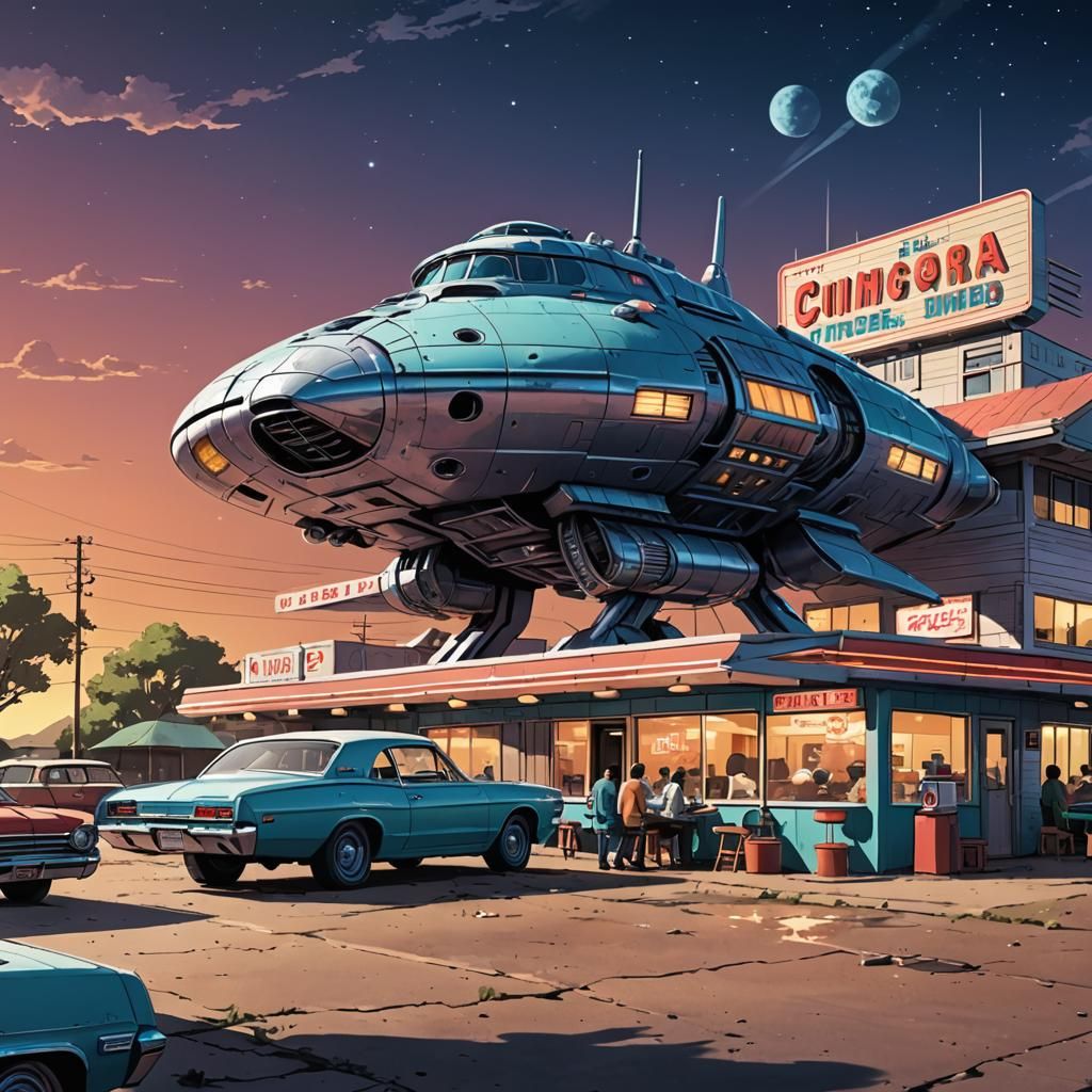 Spaceship Lands at Texas Diner: Anime Style